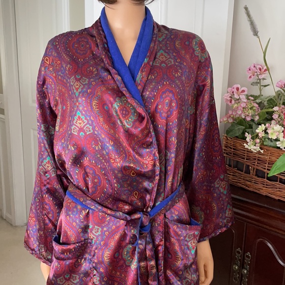 Vintage Victoria Secret paisley terry cotton satin robe - Picture 4 of 12